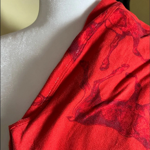 LuLaRoe LLR OS Leggings Red Holiday Deer Reindeer Caribou Vintage One Size. - Picture 2 of 9